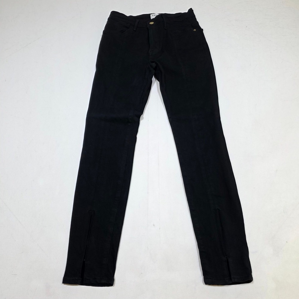 Frame Le High Skinny Jeans Womens 28 Black Split Hem Noir LHSKZSF403 Denim